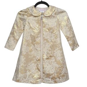 Bonnie Jean Girls Long Sleeve Formal Gold Shimmer Floral Jacquard Dress Coat. 6.